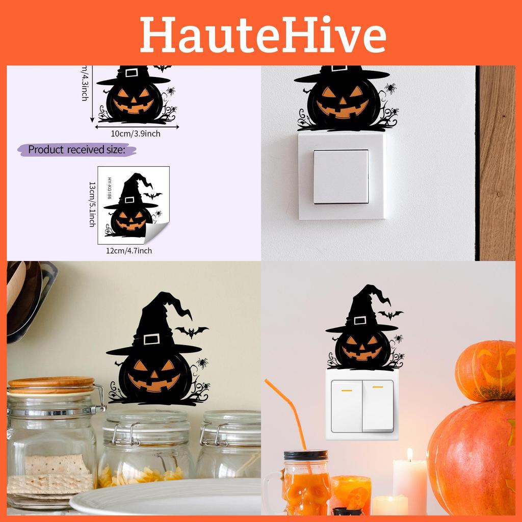 Pvc Pumpkin Halloween Witch Hat Spider Switch Sticker Living Room Wall Decor