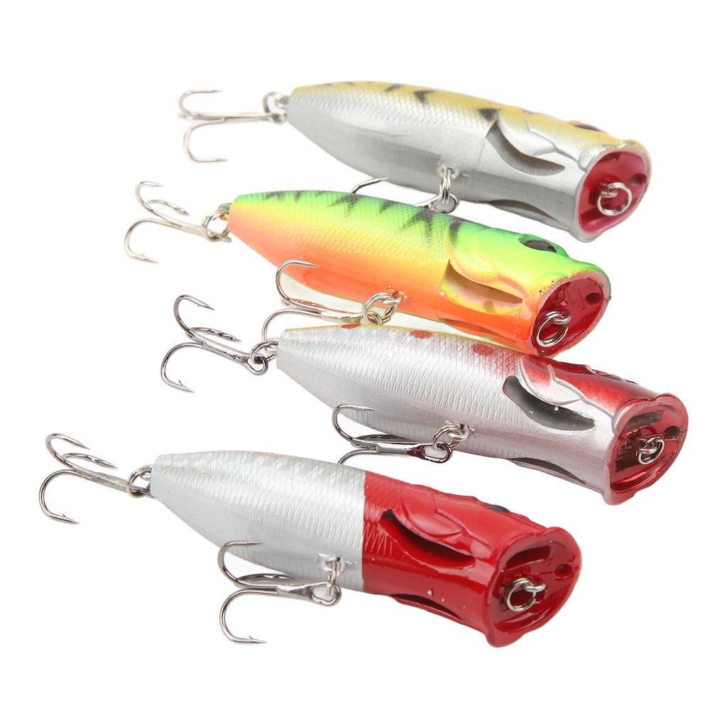 4 PCS Lure Hard Bait Plastic and Stainless Steel 3D Realistic Eyes Hard Fishing Lures Bait with Treble Hooks for Fishing