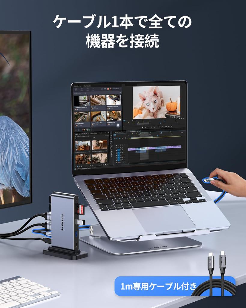 LENTION Vertical USB C Docking Station 10in1 4K HDMI 5Gbps High Speed Data Transfer Micro Card Reader 100W PD Compatible Type C Hub Type C 2 Ports