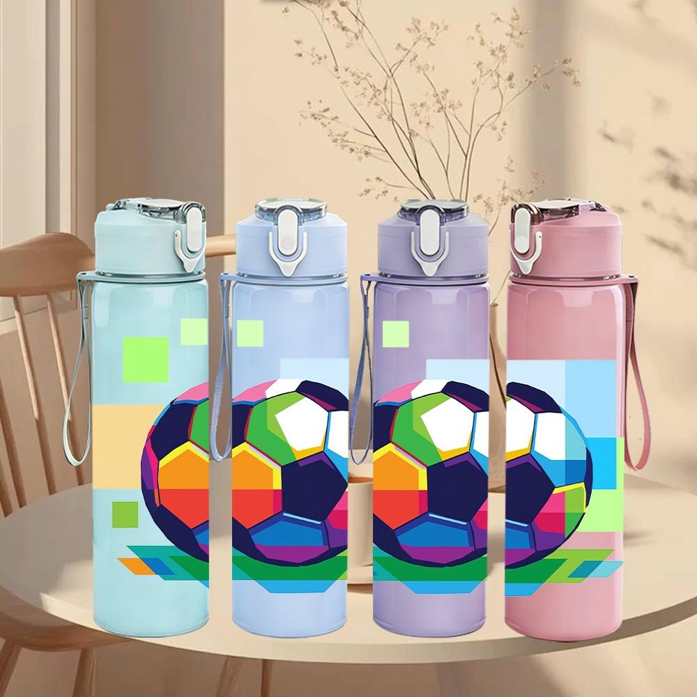 1PC Pixel Style Soccer Ball Art 750ml Color Plastic Sports Water Bottle Leakproof Flip Straw Lid Suitable for Sports Office Home Use