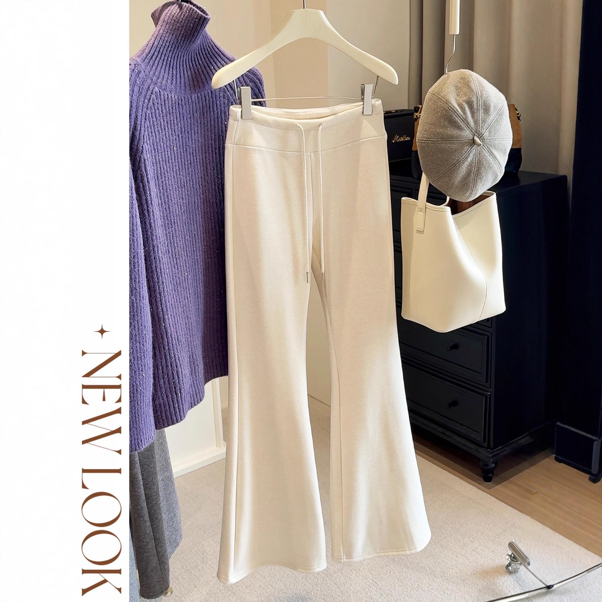 Women s Fluffy Micro Flare High Waist Pants - Faux Cashmere, Slimming & Elastic, Autumn/Winter 2025 Collection Medium