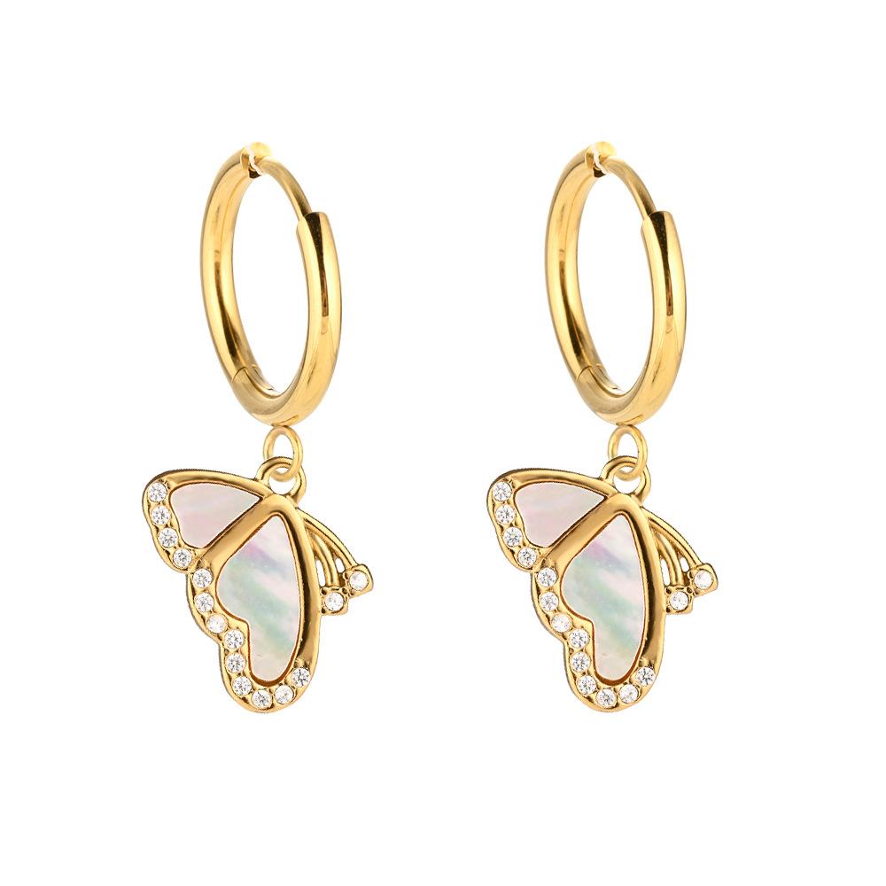 Shell Star Butterfly Pendant Earrings Women s Stainless Steel Zircon Ear Buckles Light Luxury Premium Earrings
