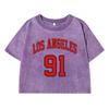 Los Angeles 91Print Female Washed Short T-Shirt Fashion Midriff-Baring Tshirt Street Tops Summer Loose Clothes