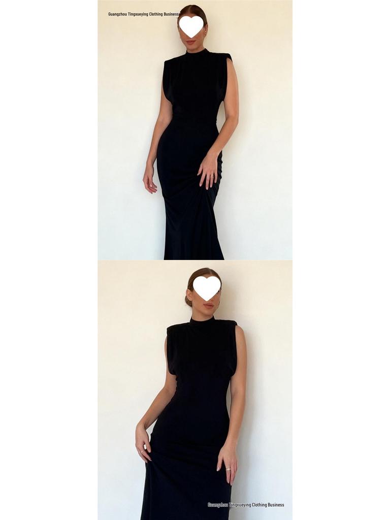 New Style Women's European & American Fashion: Sleeveless Slim Fit Padded Shoulder Hip Skirt