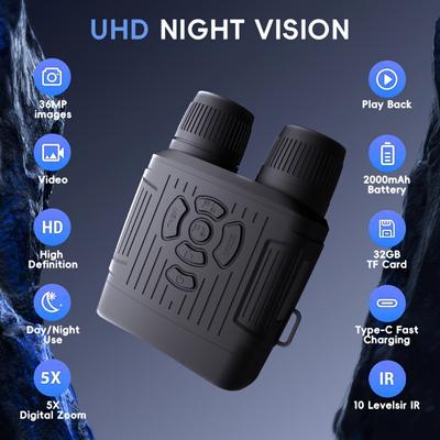 Binoculares de visión nocturna de pantalla grande a todo color súper claros de 2,7 K, para uso en exteriores, gafas de visión nocturna por infrarrojos para acampar, cazar y seguridad