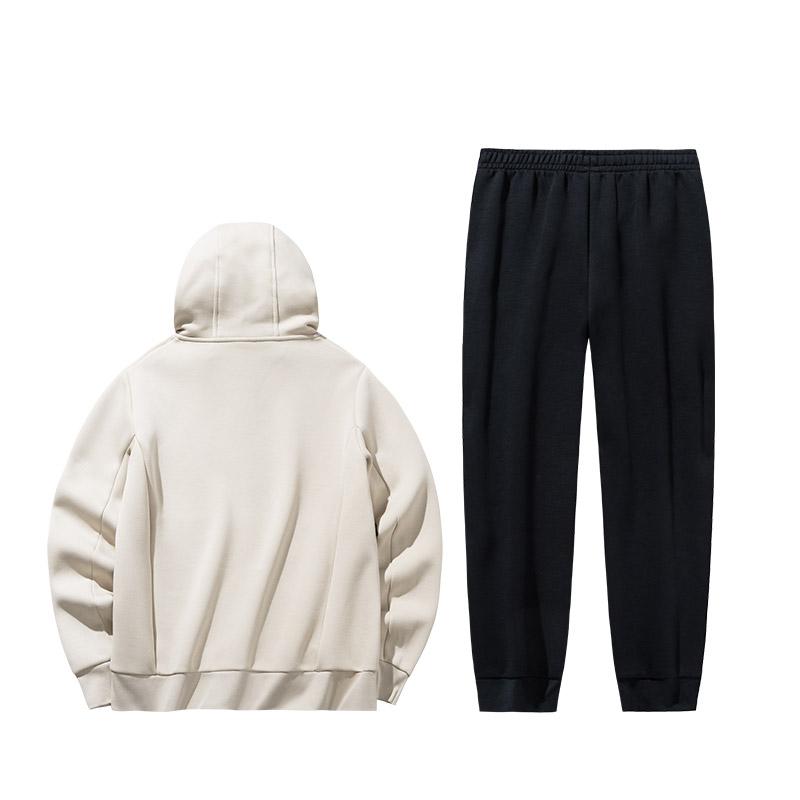 Anta Training Series Sports Hooded Solid Color Casual Suit Women Suit Chalk-White Basic-Black 962437202-4