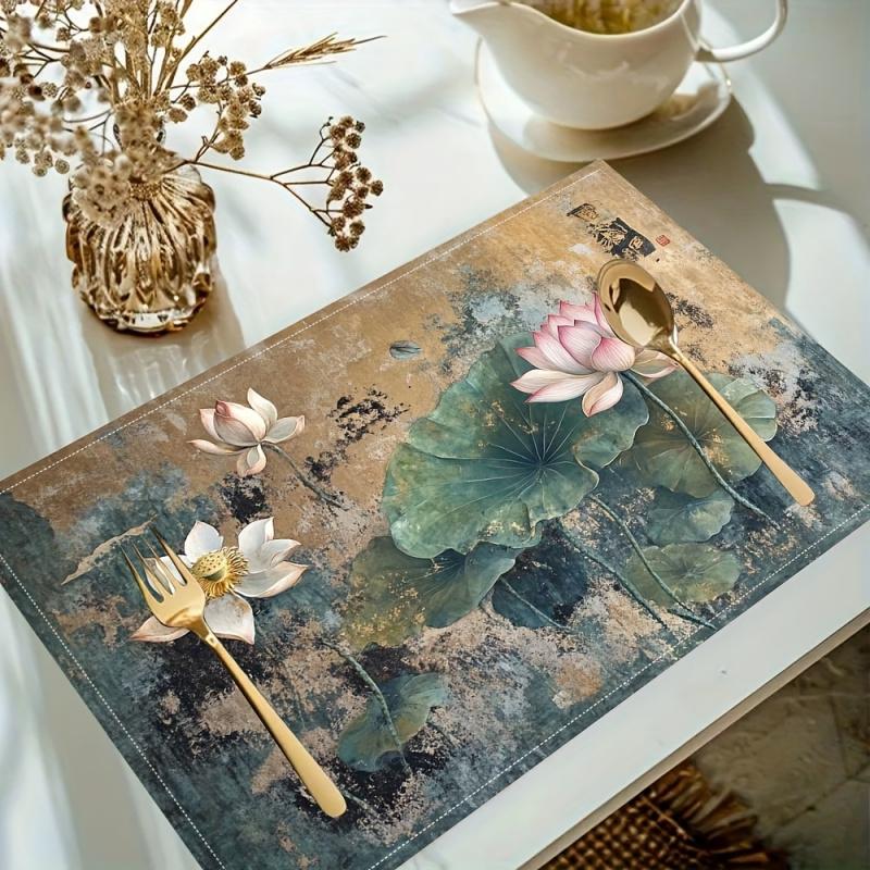 2/4/6pcs Bohemian Style Placemats Polyester Coasters Living Room Kitchen Office Dining Room, Caf é Dining Table Decor