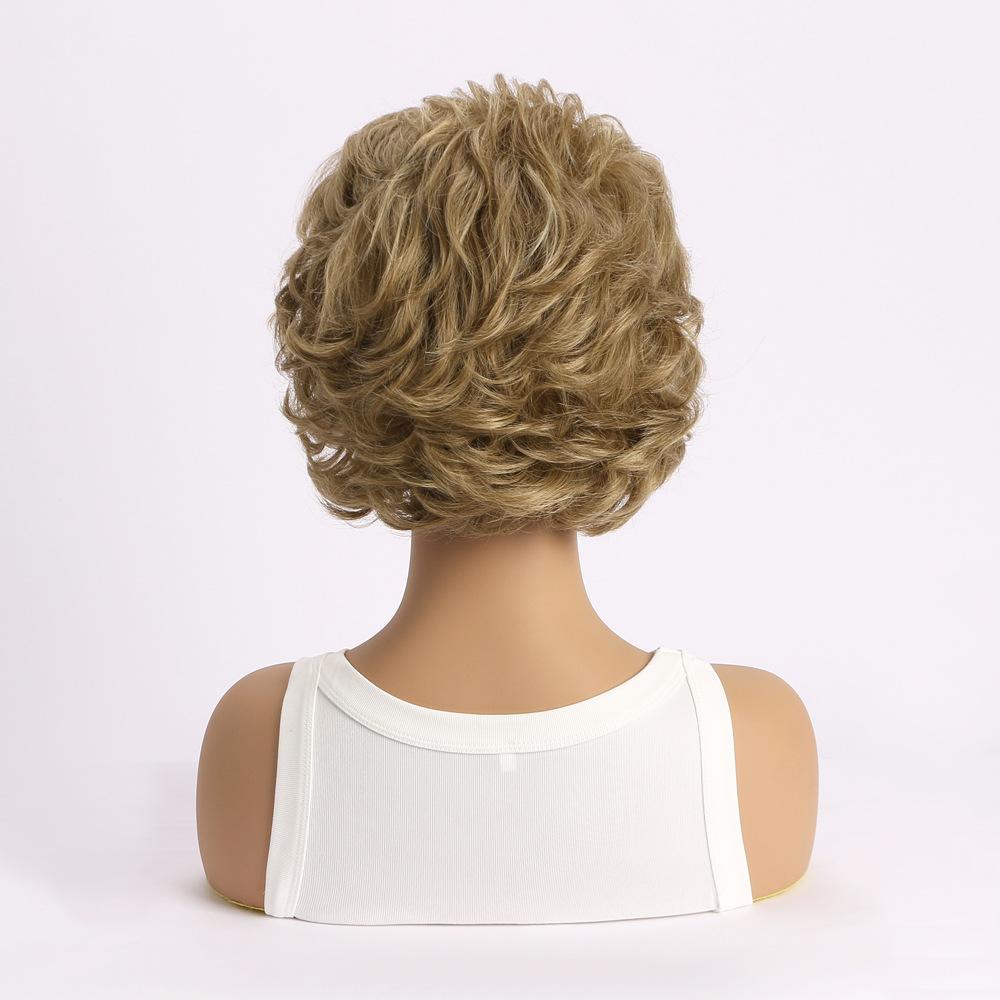 European and American Style Women's Fashion Daily Use Natural Looking Short Curly Wig with Bangs Synthetic Fiber Brown Wig