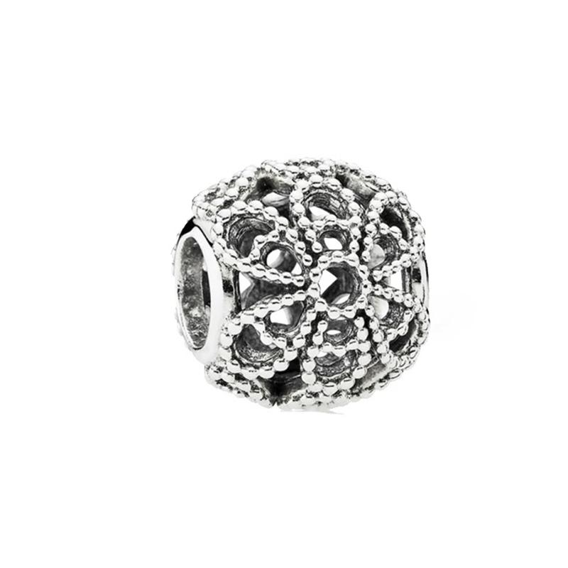 Pixar Hollow-out Round Woven Flower Queen Charm Bead European Silver Bracelet Necklace DIY Jewelry Gift for Women