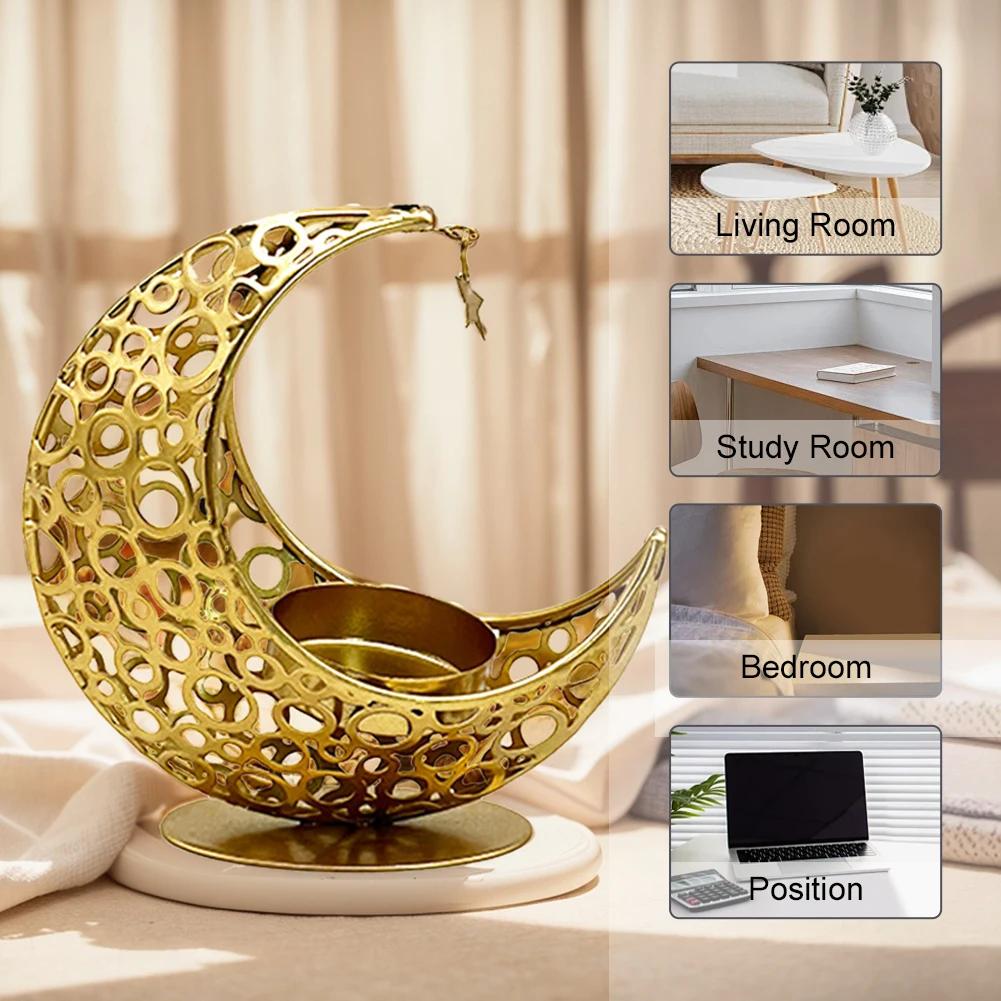 Eid Mubarak Candle Holder Metal Moon Candle Holder Home Islamic Muslim Party Decor Ramadan Candle Stand for Eid Al Adha Gifts