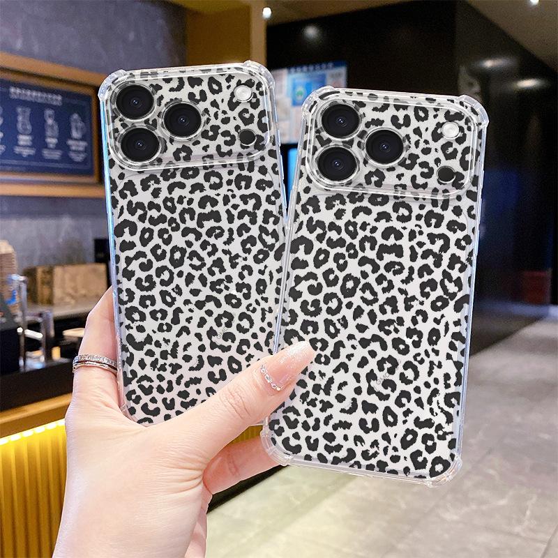 Hot-selling classic black leopard print four corners anti-drop Apple 12/13promax mobile phone case iP17pro