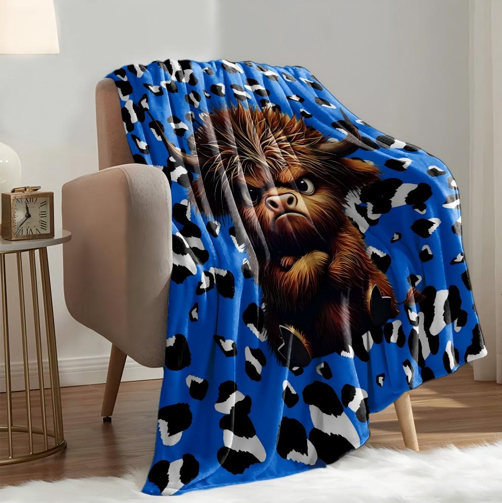 1PC Cute Highland Cow Blanket Funny Cow Pattern For Boys Girls Anniversary Birthday Gifts Festival Gifts Blankets All Season Use