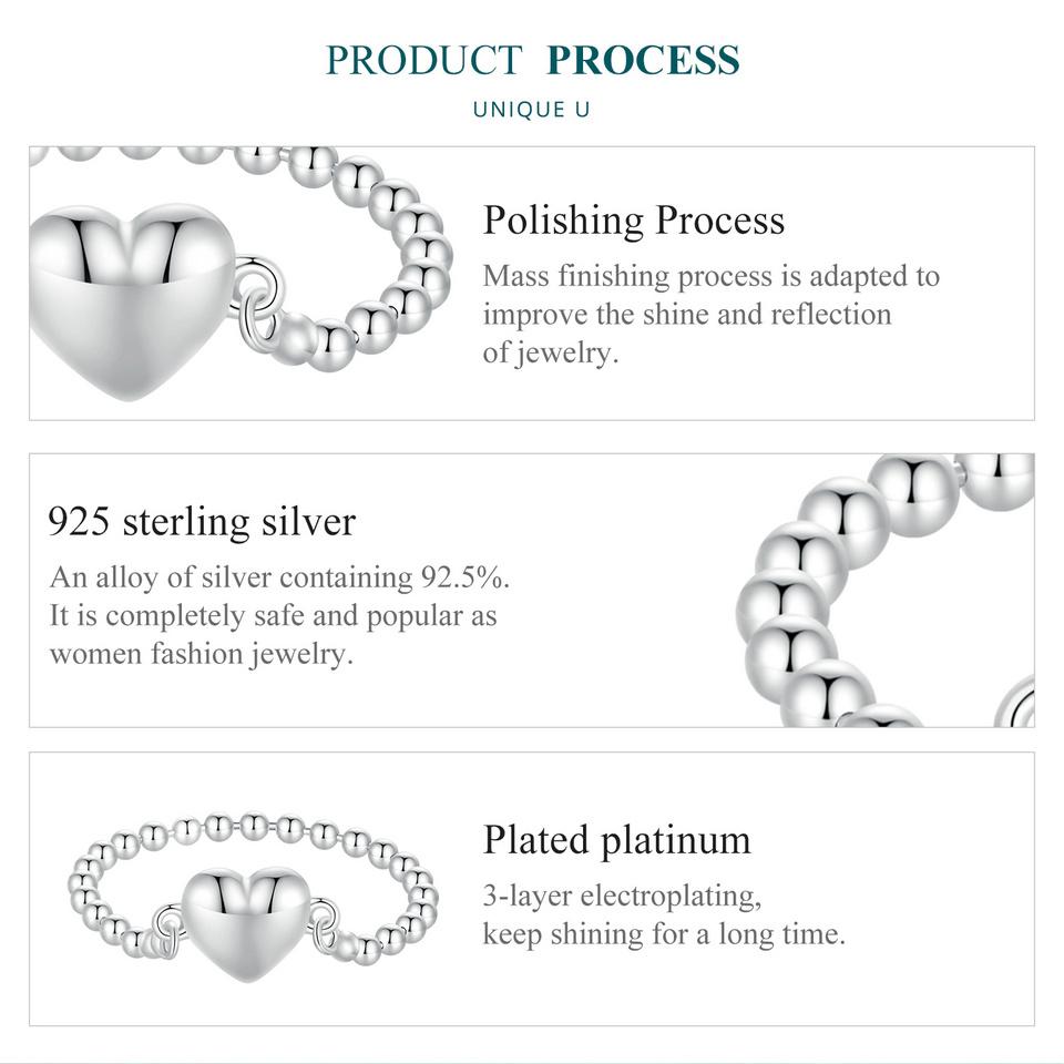 BAMOER 925 Sterling Silber Herz Ring Perlenkette Ring Original Design Feiner Schmuck Geschenk für Frauen Party