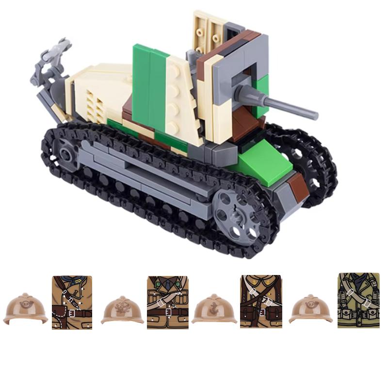 WW2 French Army Soldiers Weapons Building Blocks WW1 Renault FT-17 Main Battle Tank Build Bricks Toys Children Gifts Puzzle DIY