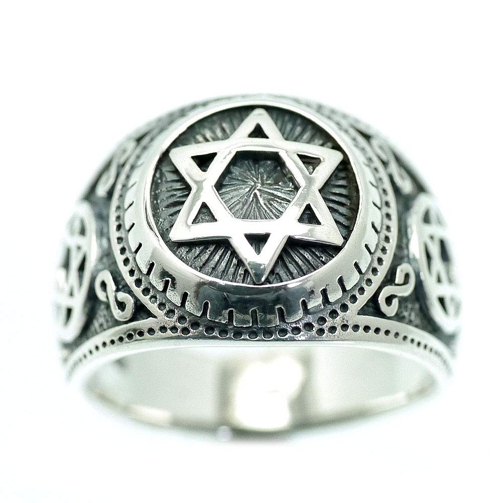[Silver One] Sterling Silver 925 Hexagram College Ring for Men C5 Hexagram [Size 23] Star of David