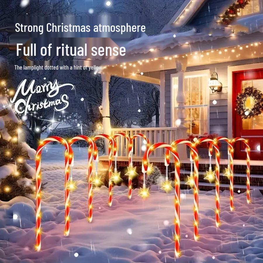 Solar Star Candy Cane Christmas Lights - Outdoor Garden Holiday Decoration