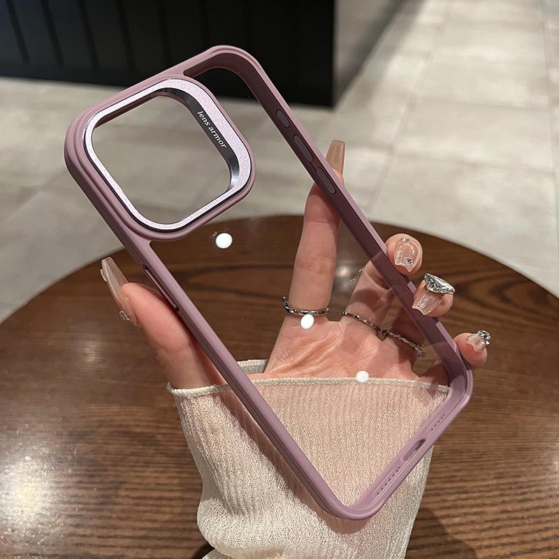 

Desert Titanium Gold metal lens frame phone case for iPhone 16 15 14 13 12 11 Pro Max full shockproof clear hard back cover For iPhone 12