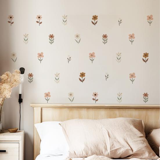 6Pcs Wall Decals, Flower Print Wall Stickers, Self-Adhesive Removable Waterproof Wall Decals for Home Bedroom Living Room Kids Room