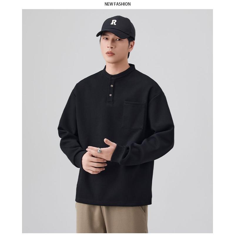 Men's Autumn Warm Sweatshirt with Pocket Stand-up Collar Long-sleeved T-shirt Trendy Top Jacket