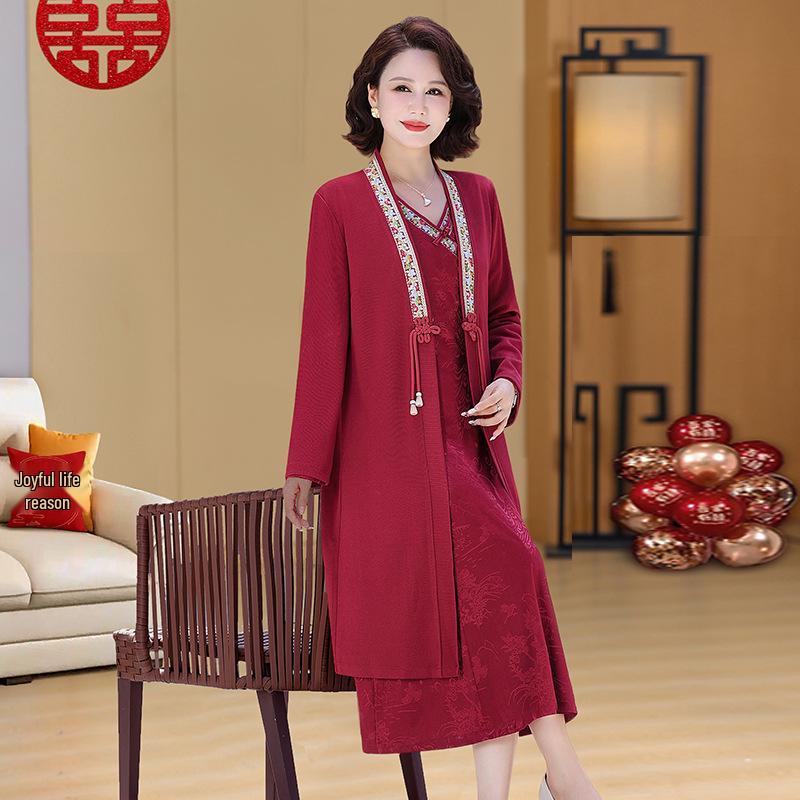 

Spring & Autumn 2026 Red Banquet Dress for Middle-aged Mothers at Weddings 4XL (135-145 jin) вина червоного кольору