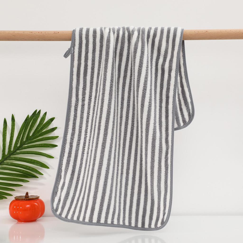 Warp-Knit Striped Coral Fleece Towels: Thick, Absorbent Face & Bath Gift Set