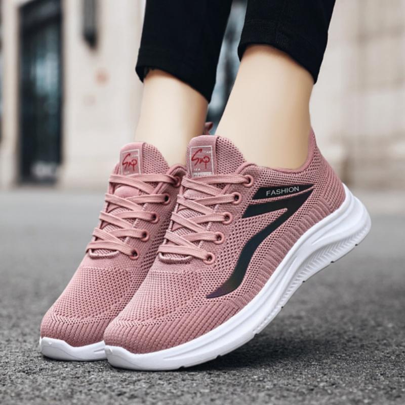 New Style Flat-soled Comfortable Fashionable Casual Walking Shoes Breathable Mesh Lace-up Lightweight Sneakers Women