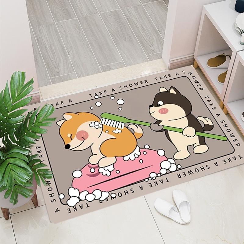 Creative Shiba Inu Carpet Cartoon Cute Bathtub Washing Pool Bathroom Non Slip Absorbent Pad Home Decoration