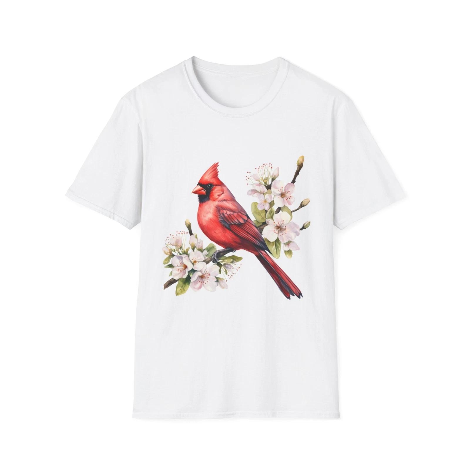 Cardinal Bird T-Shirt, Nature Lover Gift, Floral Art Tee, Spring Fashion L