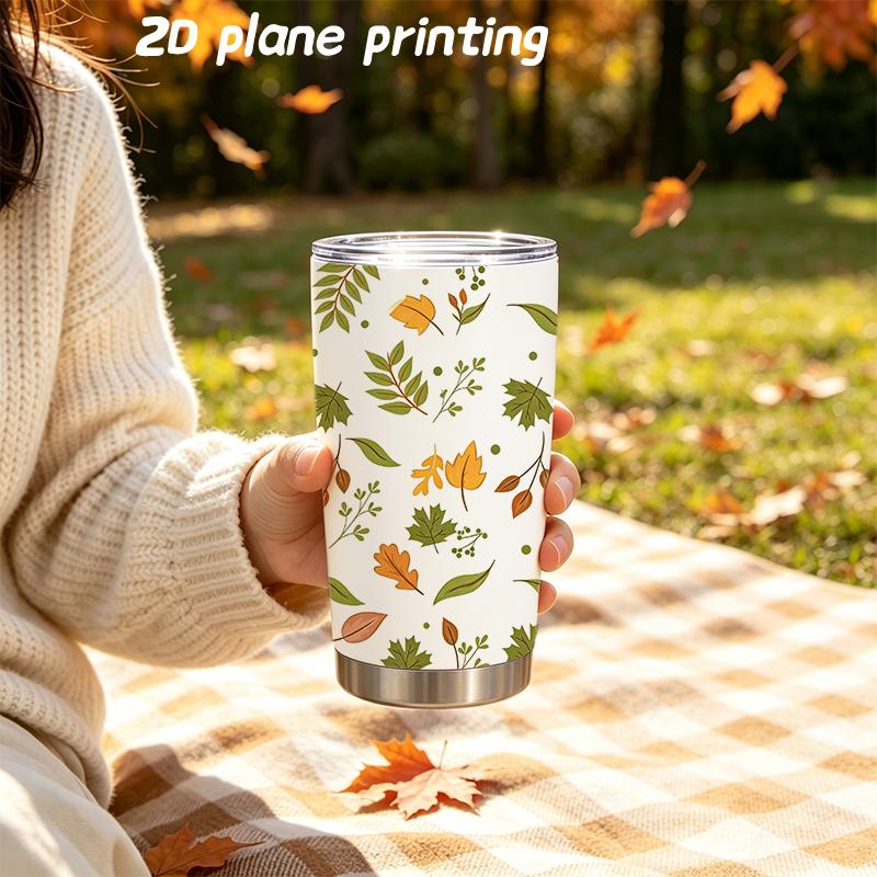 591ml Car Tumbler Autumn Maple Leaf Elements Straw Cup Tumbler With Lid Metal Drink Mug Straight Tumbler Leakproof Tumbler