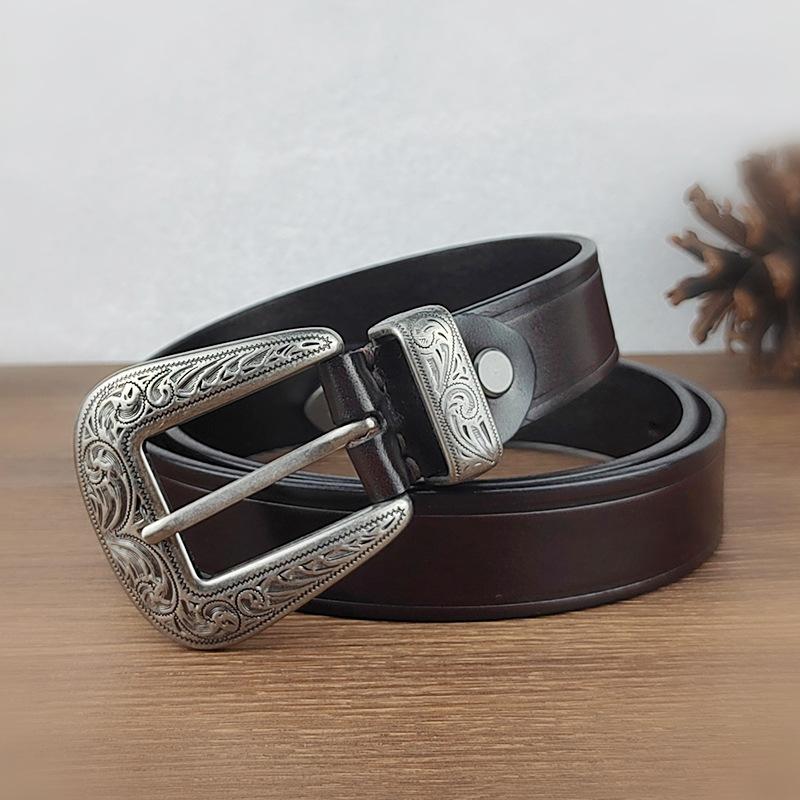 

Женский трендовый этнический стиль, первый слой коровьей кожи, посеребренная пряжка, повседневный кожаный ремень, ремень для джинсов, пояс для юбки 100cm темно-коричневого