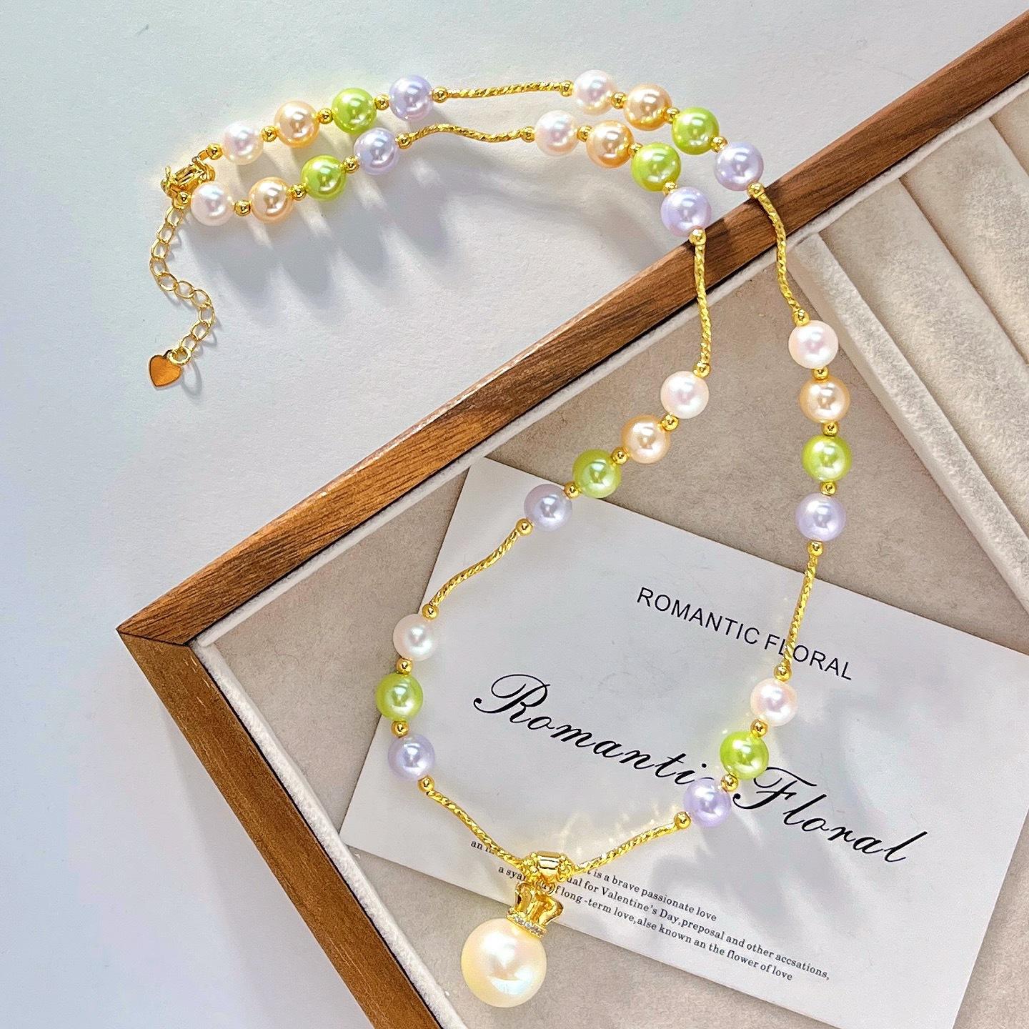 Spring And Summer Design Sense Colorful Artificial Crystal Pearl Collarbone Chain Necklace Pendant