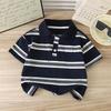 2025 Kids' Striped POLO Shirt - Unisex Summer Lapel Short Sleeve Color Block Top, Korean Style