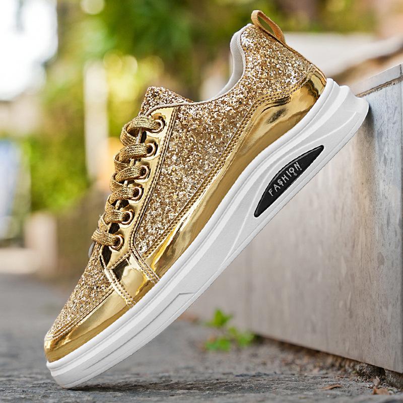 Men's Sneakers New Luxury Fashion Skateborad Shoes Glitter Casual Shoes Men Platform Vulcanize Shoes Big Size Tenis