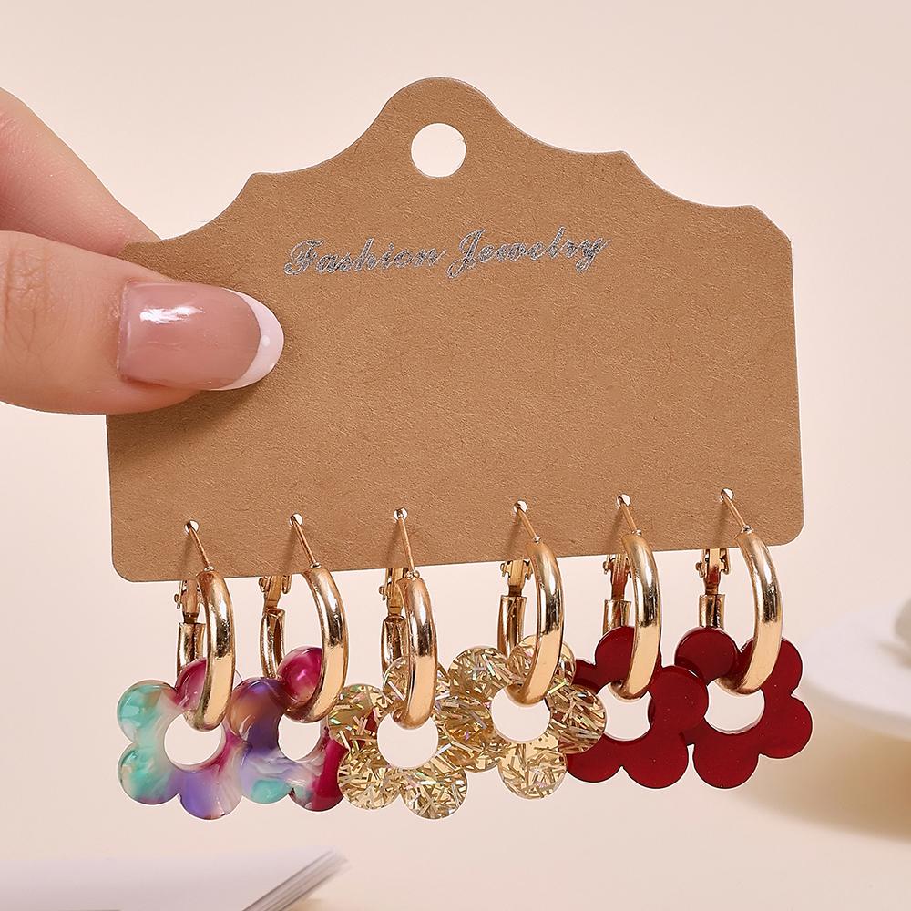 

Spring Summer Elegant Earrings For Women Fashion Cute Colorful Five Petal Flower Pendant Earrings Set