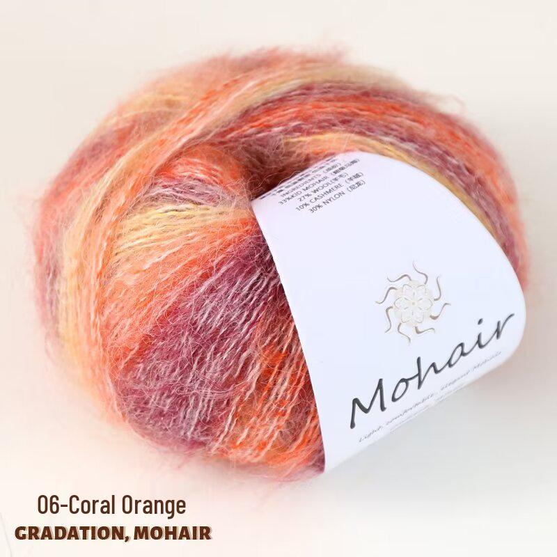 Colorful Gradient Hand-Dyed Mohair Yarn Ball 25g for Sweaters, Scarves, Knitting, and Crochet Projects