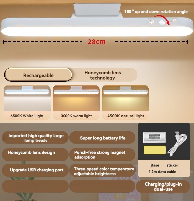 

Desk Light Bar 3000K to 6000K Adjustable Color Temperature Under Desk Lights LED Bright Rechargeable Magnetic Light Bar for Reading,Bedroom,Dorm,Shelf