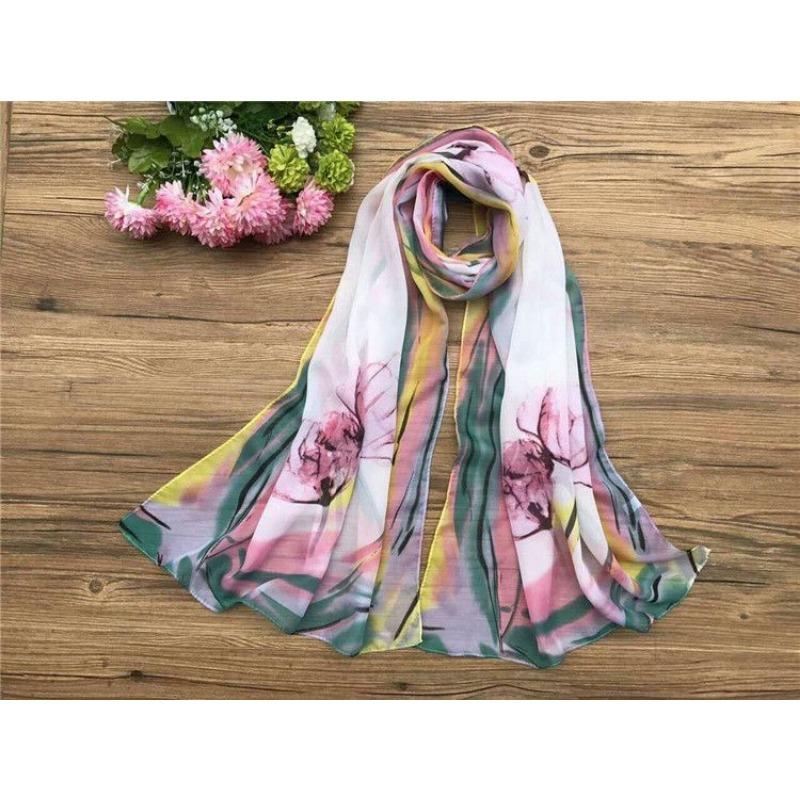 Spring and Summer Women's Chiffon Printed Scarf Sun Protection Thin Silk Scarf Shawl Beach Butterfly Scarf