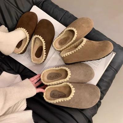 Retro Embroidered Boken Shoes Bag Head Half Slippers Women's Outer Wear 2025 Autumn New Thick-soled Inner Height-increasing Boken Single Shoes