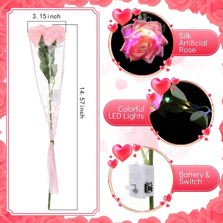 10pcs Artificial Rose Flowers With Led Light for Wedding Bride Bouquet Party Decor USA UK
