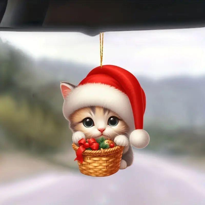 Cat Christmas Acrylic Car Cute Design Holiday Vehicle Accessories Decor Interior