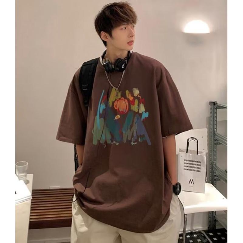 Homens camisetas de manga curta carta impressão gráfica marca de moda camisetas para homens roupas casuais homem verão coreano retro topos para