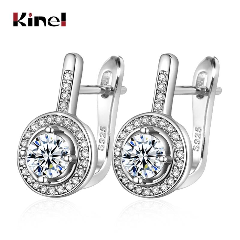Simple Round Natural Zircon Stud Earrings For Women Fashion  Rose Gold Bridal Wedding Earrings Ol Crystal Jewelry Gifts