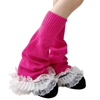 Aesthetic Layered Ruffled Lace Trim Leg Warmer for Women Japanese Knit Flared Leg Sleeve Covers Calf Socks Streetwear