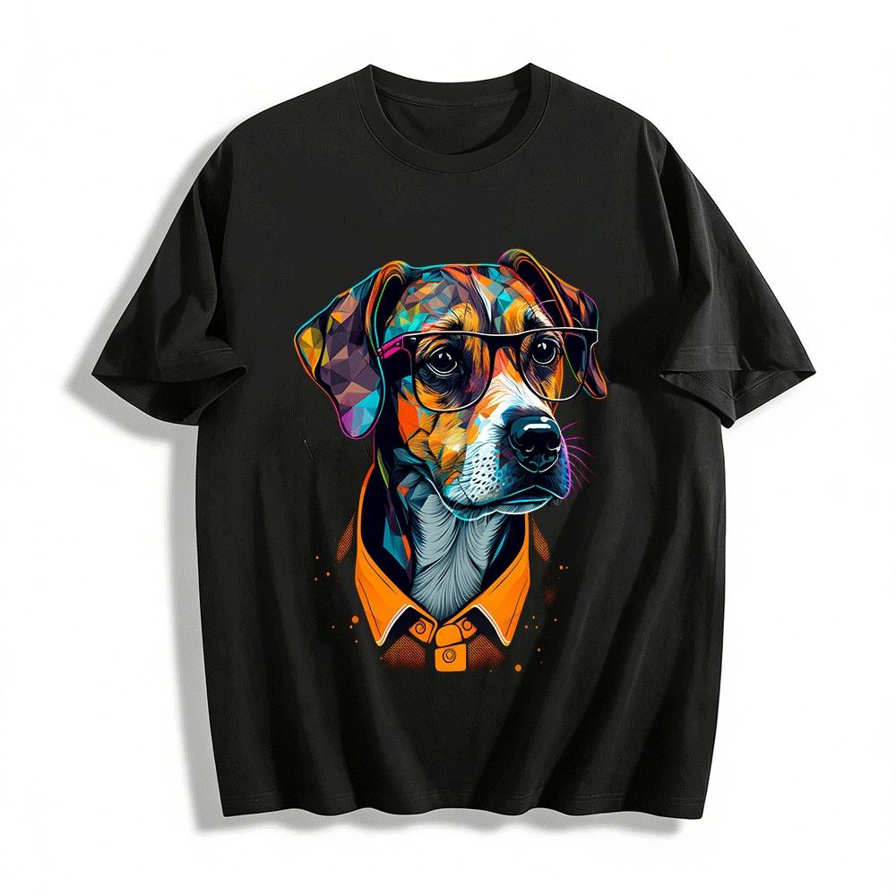 

Geometric Style Glasses Dog Print Casual T-shirt Pure cotton T-shirt XXS