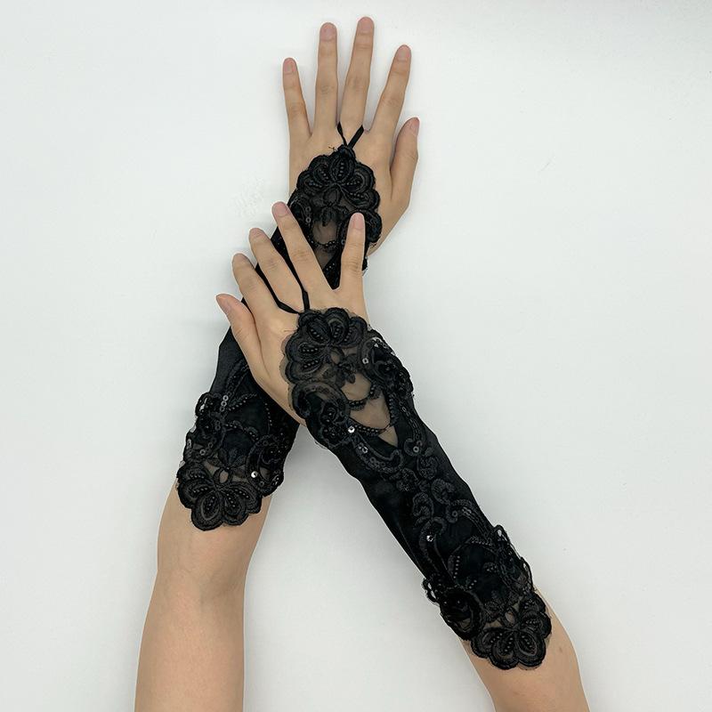 Wedding Etiquette Hook Finger Embroidery Gloves White Arm Covering Bridal Gloves Etiquette Dress Gloves