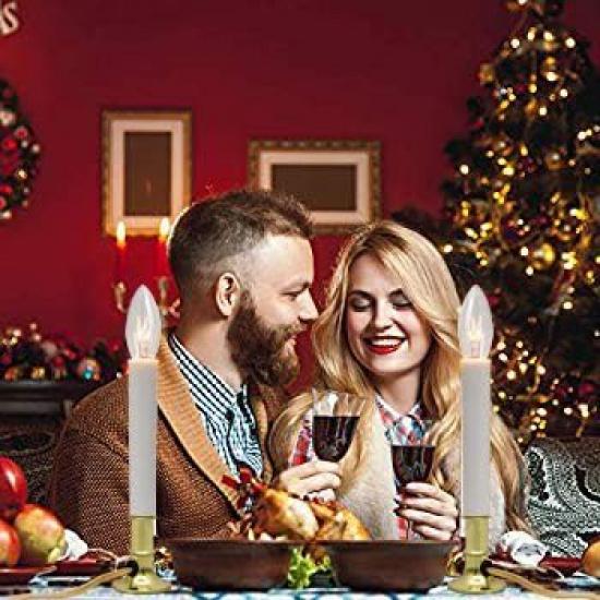 GOOTHY Electric Window Candles Lights with Golden Plated Base, Plug in Christmas Window Candles Lamp with C26 Clear Lights Bulb, Turn On/Off, 4 Pack