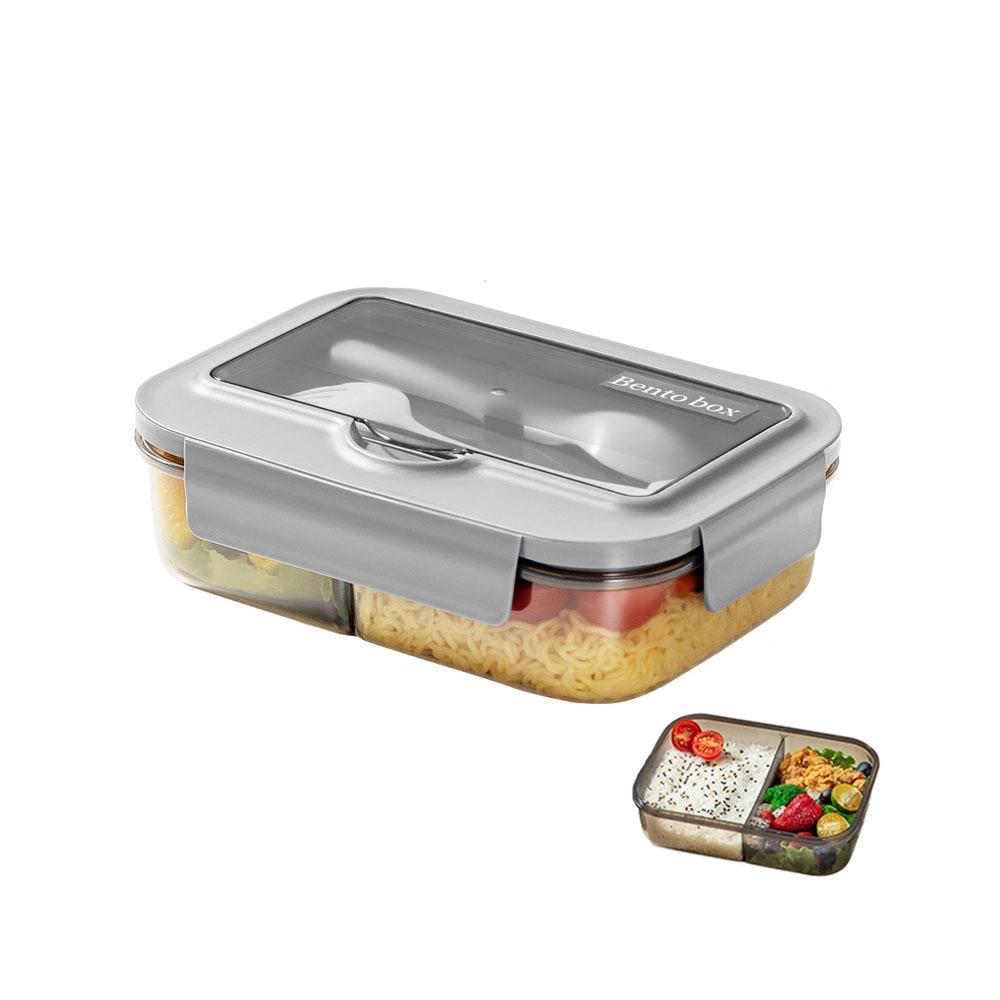 

with Spoon and Fork Lunch Container Microwave Heating Food Container Camping Grey-2 Grid