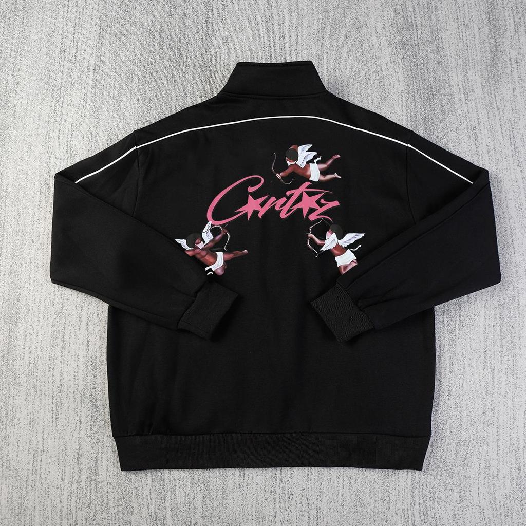 American Retro Reflective Corteiz Alcatraz Jacket with Stand Collar and Zippered Casual High Street Pants