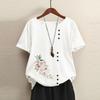 Summer Women's Cotton Linen Clothing Retro Printing Casual Loose Short Sleeved T-shirt Women's Clothing Large