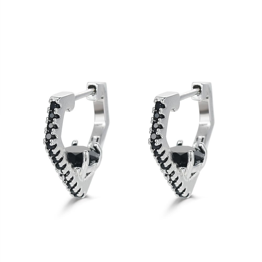 Black Awn New Classic Silver Color Round Trendy Spinel Engagement Hoop Earrings for Women Jewelry I181